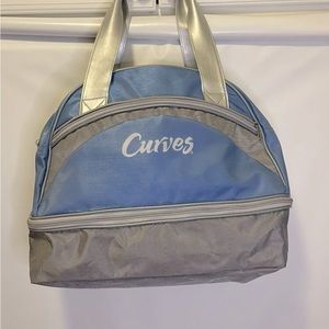 CURVES BLUE VINYL DUFFLE GYM TRAVEL BAG YOGA WORKOUT BAG/expandable